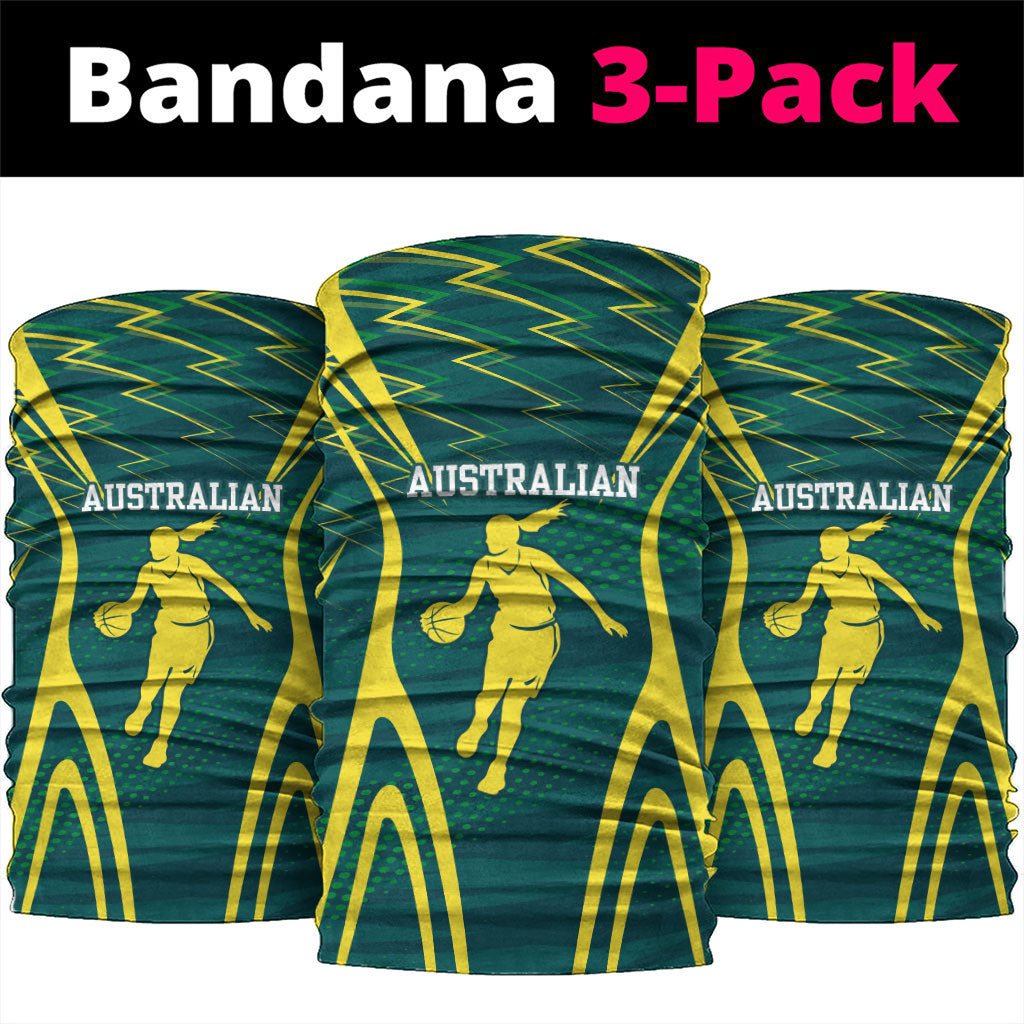 Australian Opals Basketball Neck Gaiter Iconic Green And Gold Silhouette With Sharp Abstract Graphics