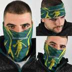 Australian Opals Basketball Neck Gaiter Iconic Green And Gold Silhouette With Sharp Abstract Graphics