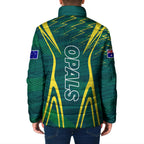 Australian Opals Basketball Padded Jacket Iconic Green And Gold Silhouette With Sharp Abstract Graphics