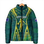 Australian Opals Basketball Padded Jacket Iconic Green And Gold Silhouette With Sharp Abstract Graphics