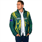 Australian Opals Basketball Padded Jacket Iconic Green And Gold Silhouette With Sharp Abstract Graphics