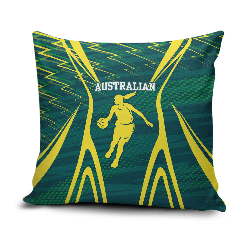 Australian Opals Basketball Pillow Cover Iconic Green And Gold Silhouette With Sharp Abstract Graphics