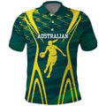 Australian Opals Basketball Polo Shirt Iconic Green And Gold Silhouette With Sharp Abstract Graphics