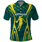 Australian Opals Basketball Polo Shirt Iconic Green And Gold Silhouette With Sharp Abstract Graphics