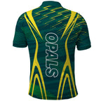 Australian Opals Basketball Polo Shirt Iconic Green And Gold Silhouette With Sharp Abstract Graphics