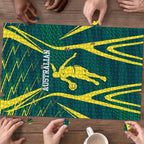 Australian Opals Basketball Puzzle Iconic Green And Gold Silhouette With Sharp Abstract Graphics