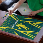 Australian Opals Basketball Puzzle Iconic Green And Gold Silhouette With Sharp Abstract Graphics