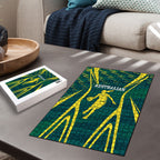 Australian Opals Basketball Puzzle Iconic Green And Gold Silhouette With Sharp Abstract Graphics