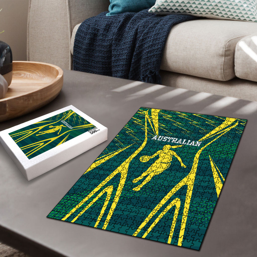 Australian Opals Basketball Puzzle Iconic Green And Gold Silhouette With Sharp Abstract Graphics