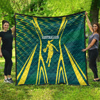 Australian Opals Basketball Quilt Iconic Green And Gold Silhouette With Sharp Abstract Graphics