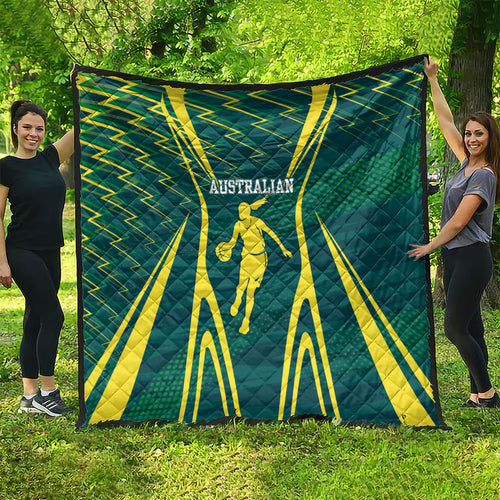 Australian Opals Basketball Quilt Iconic Green And Gold Silhouette With Sharp Abstract Graphics