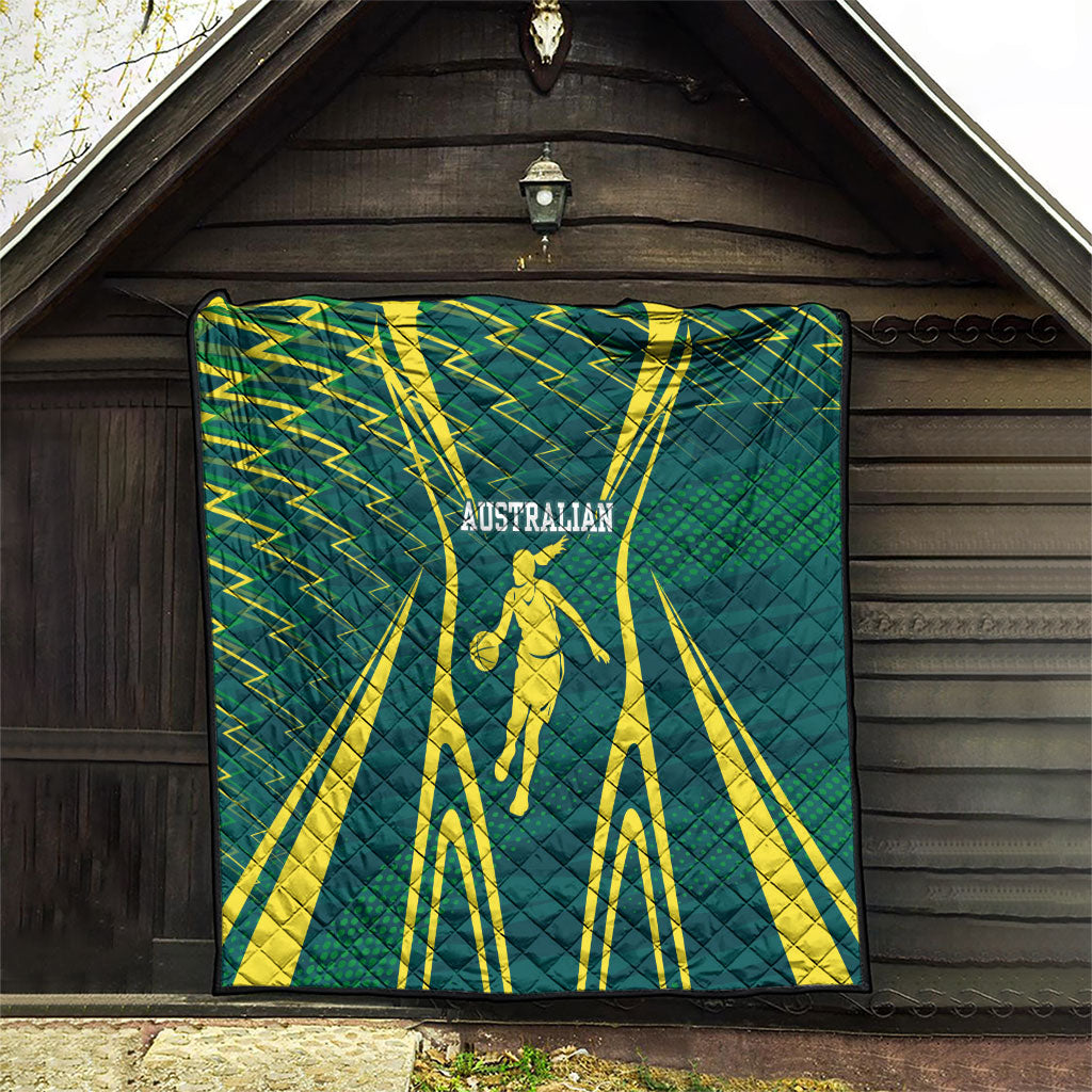 Australian Opals Basketball Quilt Iconic Green And Gold Silhouette With Sharp Abstract Graphics