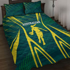 Australian Opals Basketball Quilt Bed Set Iconic Green And Gold Silhouette With Sharp Abstract Graphics