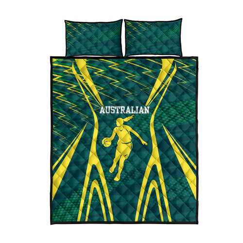 Australian Opals Basketball Quilt Bed Set Iconic Green And Gold Silhouette With Sharp Abstract Graphics
