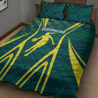Australian Opals Basketball Quilt Bed Set Iconic Green And Gold Silhouette With Sharp Abstract Graphics