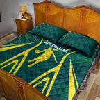 Australian Opals Basketball Quilt Bed Set Iconic Green And Gold Silhouette With Sharp Abstract Graphics