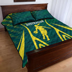 Australian Opals Basketball Quilt Bed Set Iconic Green And Gold Silhouette With Sharp Abstract Graphics