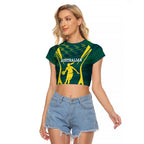Australian Opals Basketball Raglan Cropped T Shirt Iconic Green And Gold Silhouette With Sharp Abstract Graphics