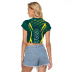 Australian Opals Basketball Raglan Cropped T Shirt Iconic Green And Gold Silhouette With Sharp Abstract Graphics