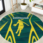 Australian Opals Basketball Round Carpet Iconic Green And Gold Silhouette With Sharp Abstract Graphics