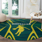 Australian Opals Basketball Round Carpet Iconic Green And Gold Silhouette With Sharp Abstract Graphics