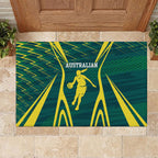 Australian Opals Basketball Rubber Doormat Iconic Green And Gold Silhouette With Sharp Abstract Graphics