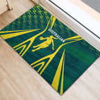Australian Opals Basketball Rubber Doormat Iconic Green And Gold Silhouette With Sharp Abstract Graphics