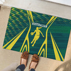 Australian Opals Basketball Rubber Doormat Iconic Green And Gold Silhouette With Sharp Abstract Graphics