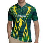 Australian Opals Basketball Rugby Jersey Iconic Green And Gold Silhouette With Sharp Abstract Graphics
