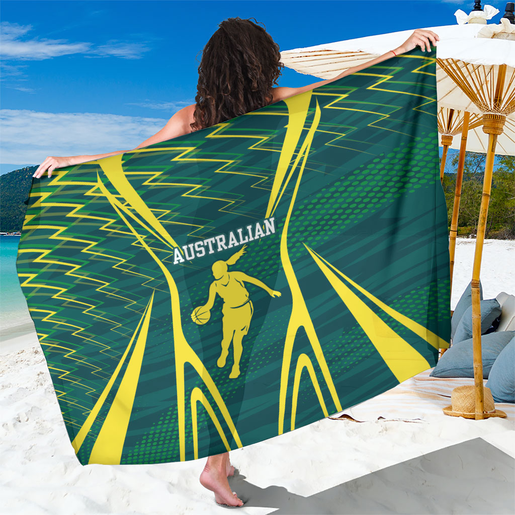 Australian Opals Basketball Sarong Iconic Green And Gold Silhouette With Sharp Abstract Graphics