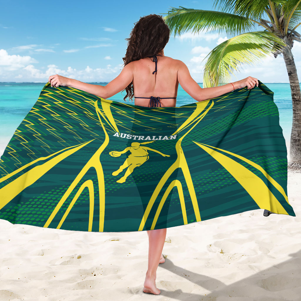 Australian Opals Basketball Sarong Iconic Green And Gold Silhouette With Sharp Abstract Graphics
