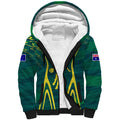 Australian Opals Basketball Sherpa Hoodie Iconic Green And Gold Silhouette With Sharp Abstract Graphics