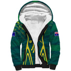 Australian Opals Basketball Sherpa Hoodie Iconic Green And Gold Silhouette With Sharp Abstract Graphics