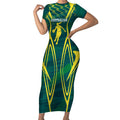 Australian Opals Basketball Short Sleeve Bodycon Dress Iconic Green And Gold Silhouette With Sharp Abstract Graphics