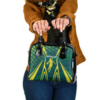 Australian Opals Basketball Shoulder Handbag Iconic Green And Gold Silhouette With Sharp Abstract Graphics
