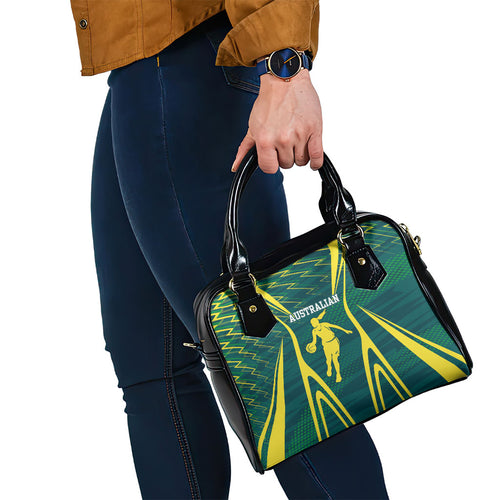 Australian Opals Basketball Shoulder Handbag Iconic Green And Gold Silhouette With Sharp Abstract Graphics