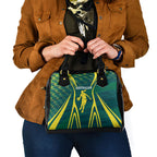 Australian Opals Basketball Shoulder Handbag Iconic Green And Gold Silhouette With Sharp Abstract Graphics