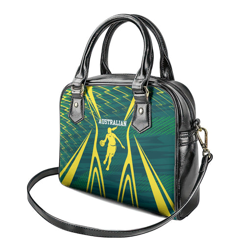 Australian Opals Basketball Shoulder Handbag Iconic Green And Gold Silhouette With Sharp Abstract Graphics