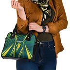 Australian Opals Basketball Shoulder Handbag Iconic Green And Gold Silhouette With Sharp Abstract Graphics