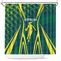 Australian Opals Basketball Shower Curtain Iconic Green And Gold Silhouette With Sharp Abstract Graphics