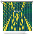 Australian Opals Basketball Shower Curtain Iconic Green And Gold Silhouette With Sharp Abstract Graphics