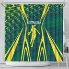 Australian Opals Basketball Shower Curtain Iconic Green And Gold Silhouette With Sharp Abstract Graphics