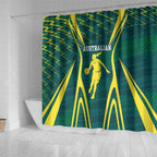 Australian Opals Basketball Shower Curtain Iconic Green And Gold Silhouette With Sharp Abstract Graphics