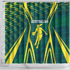 Australian Opals Basketball Shower Curtain Iconic Green And Gold Silhouette With Sharp Abstract Graphics