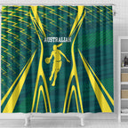 Australian Opals Basketball Shower Curtain Iconic Green And Gold Silhouette With Sharp Abstract Graphics