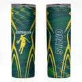 Australian Opals Basketball Skinny Tumbler Iconic Green And Gold Silhouette With Sharp Abstract Graphics