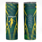 Australian Opals Basketball Skinny Tumbler Iconic Green And Gold Silhouette With Sharp Abstract Graphics