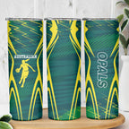 Australian Opals Basketball Skinny Tumbler Iconic Green And Gold Silhouette With Sharp Abstract Graphics