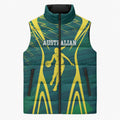 Australian Opals Basketball Sleeveless Puffer Jacket Iconic Green And Gold Silhouette With Sharp Abstract Graphics