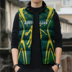 Australian Opals Basketball Sleeveless Puffer Jacket Iconic Green And Gold Silhouette With Sharp Abstract Graphics
